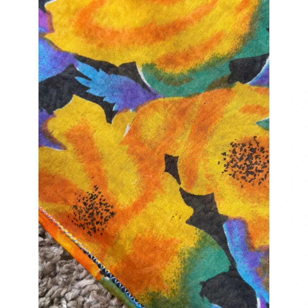 Vintage Floral Square Scarf Sheer Boho Retro Festival Bandana Botanical‎ Summer